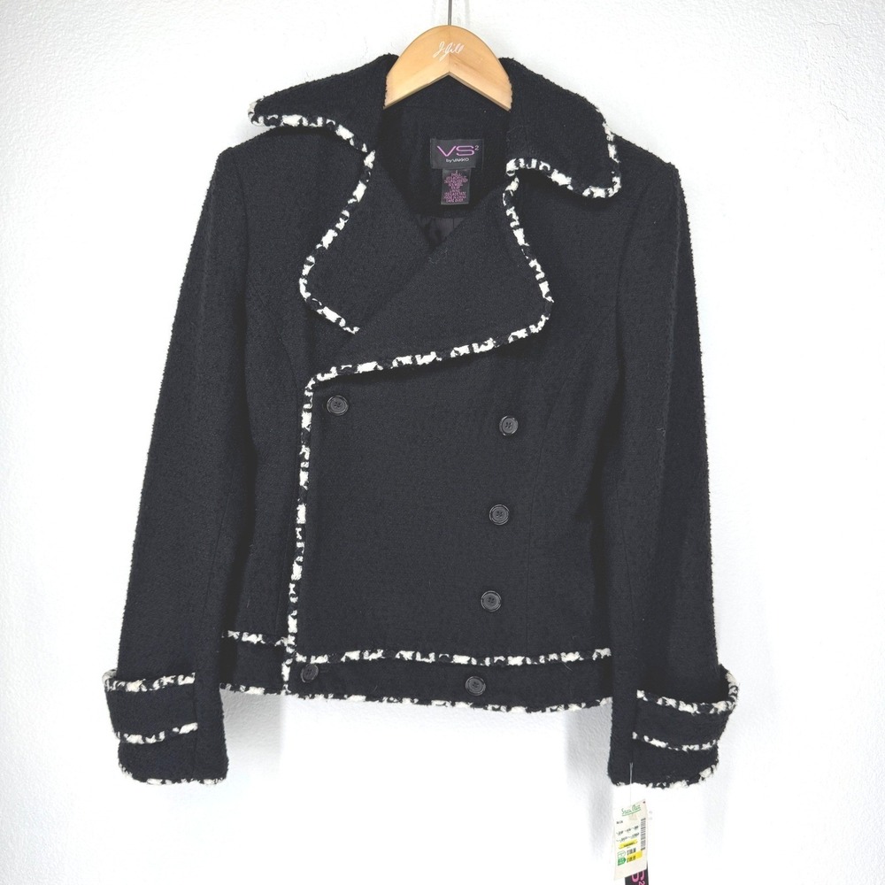 VS2 Vakko Women Double Breasted Tweed Peacoat Jacket NEW Size 4 Old Money Luxury